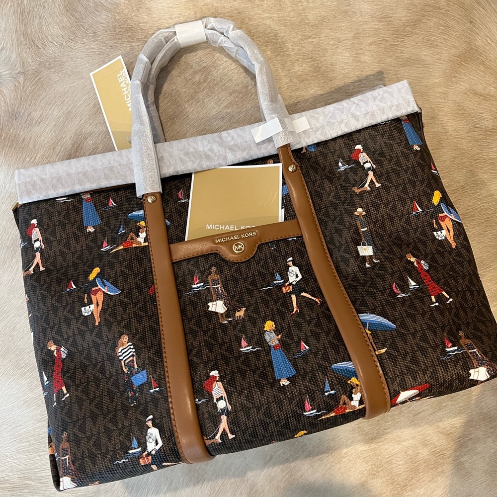 MICHAEL KORS BECK Brown Multi MD ConvTote NWT and dust bag